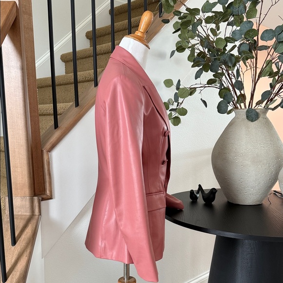 Zara Faux Leather Double-Breasted Rose Marsala Blazer Size S - Picture 5 of 9